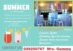 sbg events hall summer party specials promo